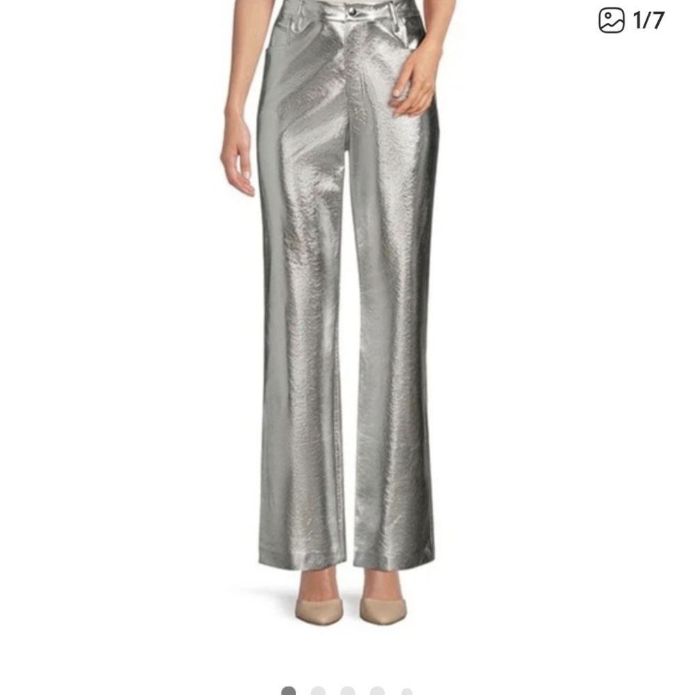 Gianni Bini Silver Women's Straight Leg Vegan Leather Pants